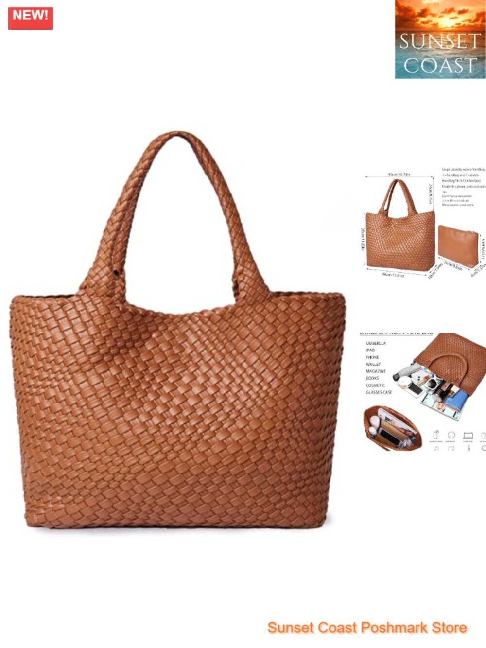 Woven Vegan Leather Tote Bag Large Shoulder Bag for Women
